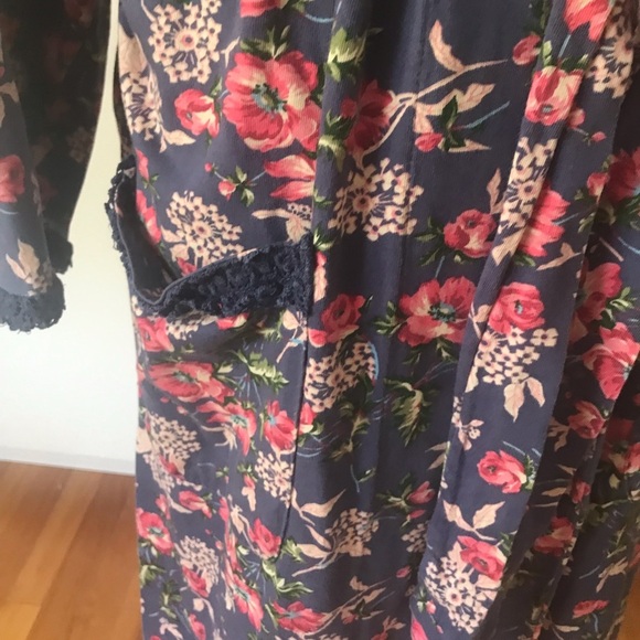 Victoria’s Secret Vintage Gold Label Long Floral Robe Size M/L Blue Sash Tie - Picture 5 of 10